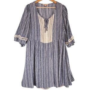 Gibson & Latimer Dress Womens SIZE LARGE Blue Tunic Short Boho Cottage Mini Wht